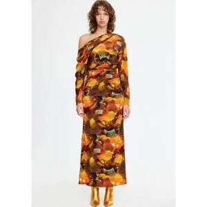 Anthropologie ACLER Burford Midi One Shoulder Dress Merlot Blossom 12 NWT $395